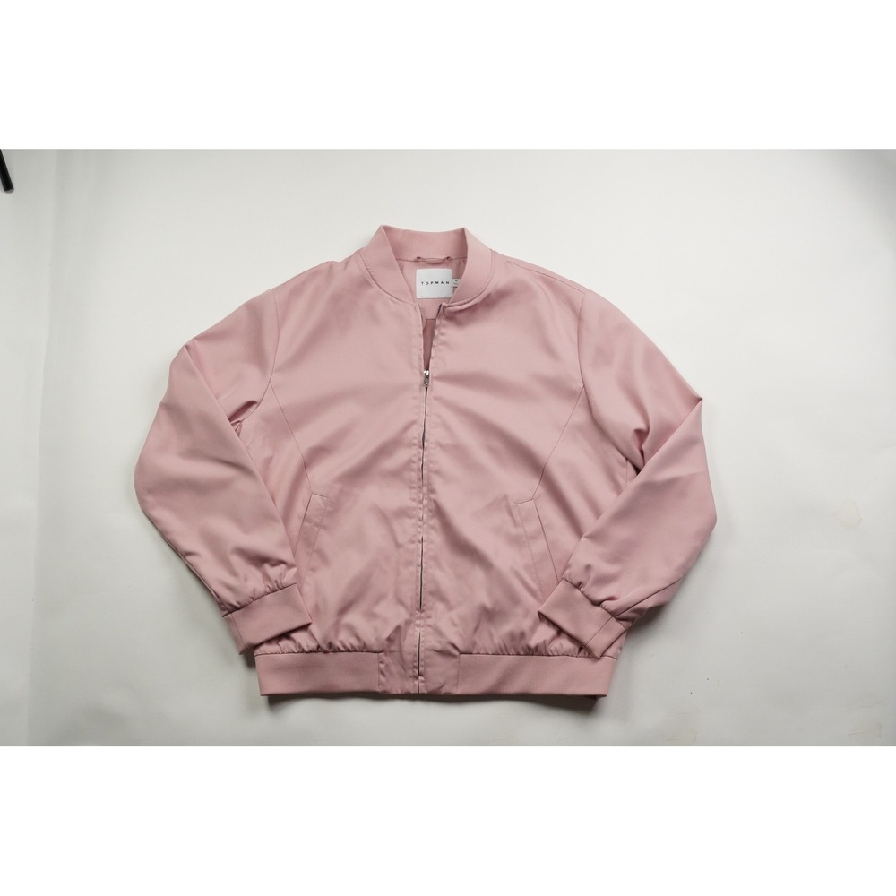 Topman Mens Pink Bomber Jacket Full Zip Lightweight Ribbed Trim XL